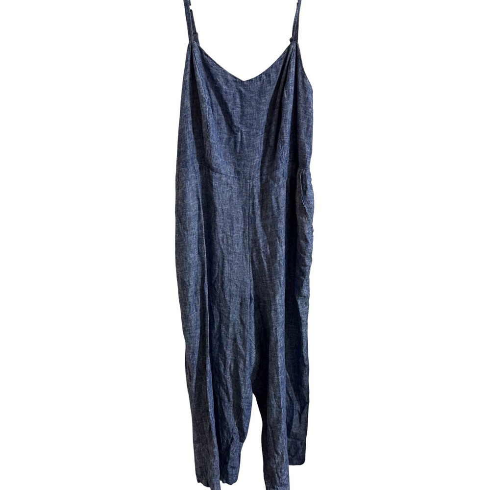 Old Navy Jumpsuit Womens XL Blue Linen Blend Smocked Back Wide Leg